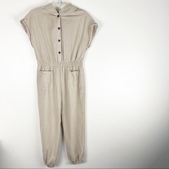 Zara Pants - ZARA Cream 100% Cotton Utility Snap Button Closure Hoodie Jumpsuit, Size 12 Boho